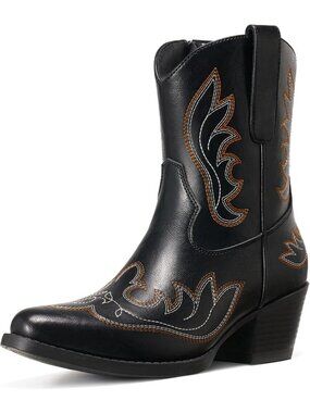 Women's Black Short Cowgirl Booties with Side Zipper Ladies Ankle Western Boots